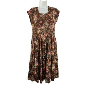 The Cotton Collection Vintage Brown Floral Cottagecore Long Dress Womens Size S